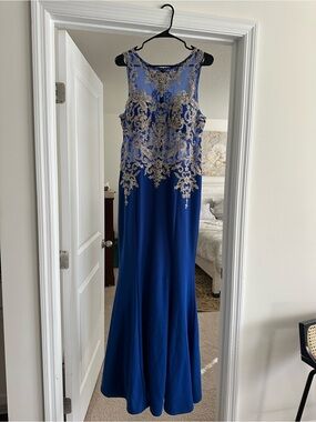 Royal Blue Evening Gown with Gold Embellished Bodice